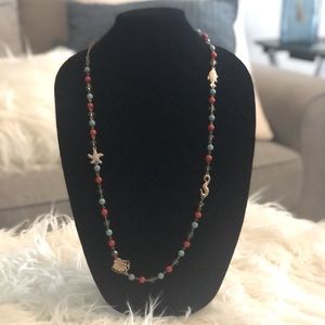 Blue/Orange Long Adjustable Bead Necklace with Sea Life charms